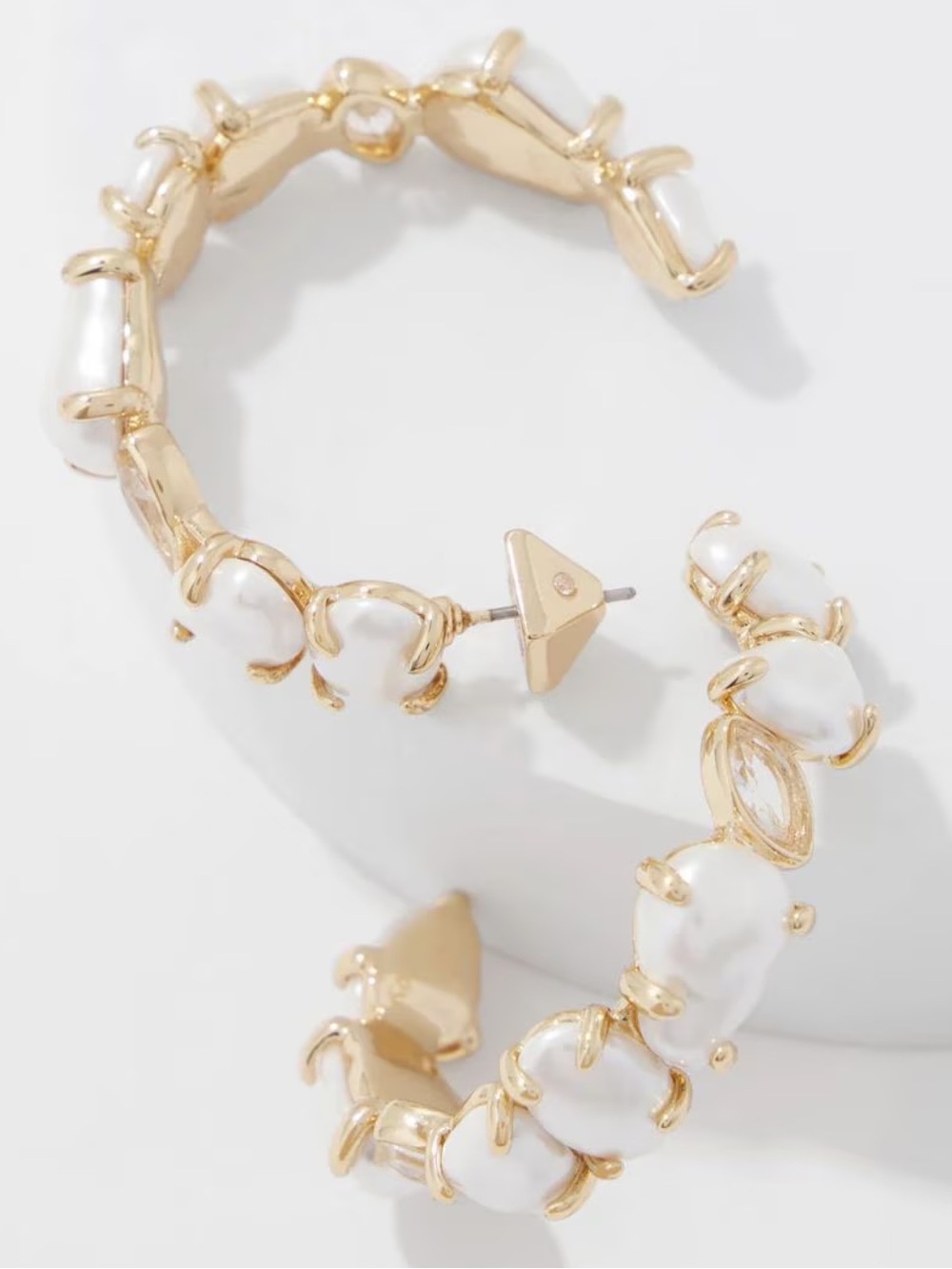 White House Black Market Gold Pearl Hoop Earrings